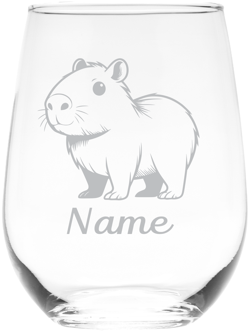 Capybara with Name 17 oz.  Custom Stemless Wine Glass - Personalized Capybara Lover Themed Gift for Women and Men
