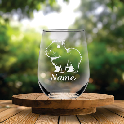 Capybara with Name 17 oz.  Custom Stemless Wine Glass - Personalized Capybara Lover Themed Gift for Women and Men