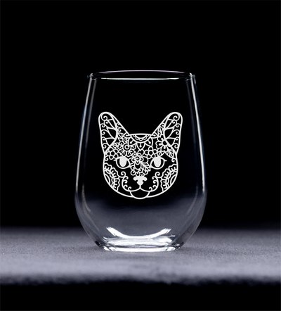 Cat Face Stemless Wine Glass, 17 oz. - Cute Cat Themed Gift (Style C1)