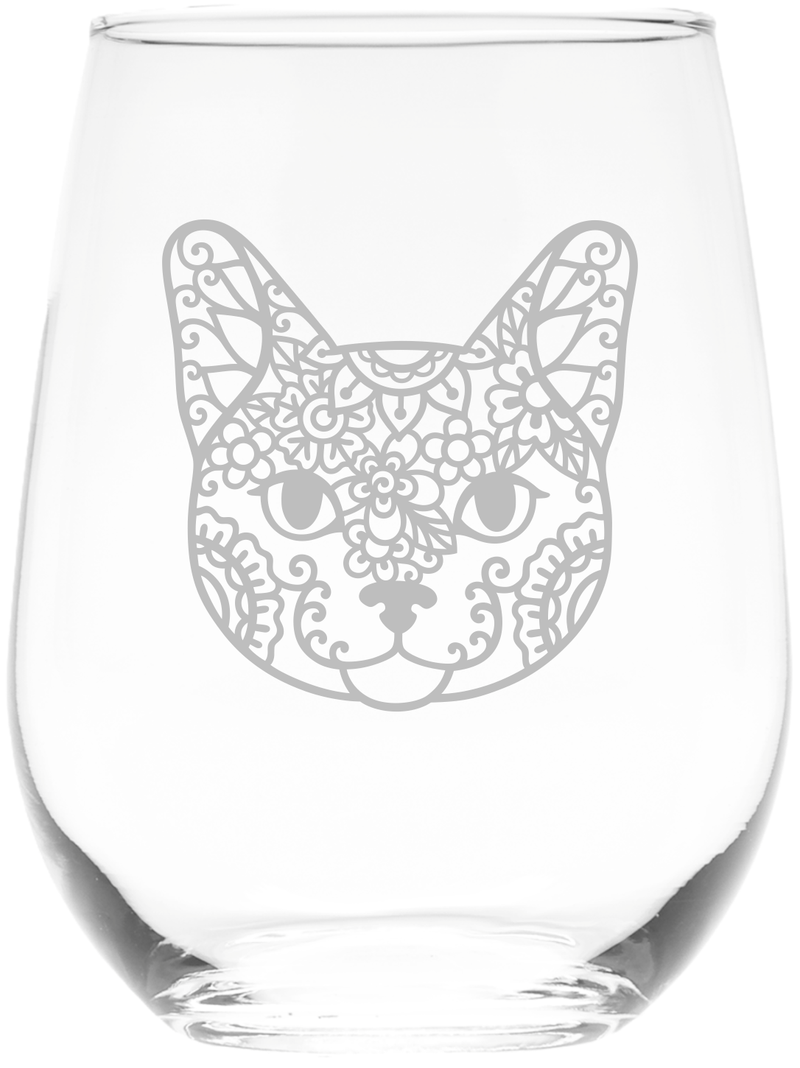 Cat Face Stemless Wine Glass, 17 oz. - Cute Cat Themed Gift (Style C1)