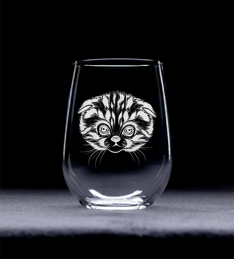 Cat Face Stemless Wine Glass - Cute Cat Themed Gift for Women and Men - 17 oz. (Style C2)