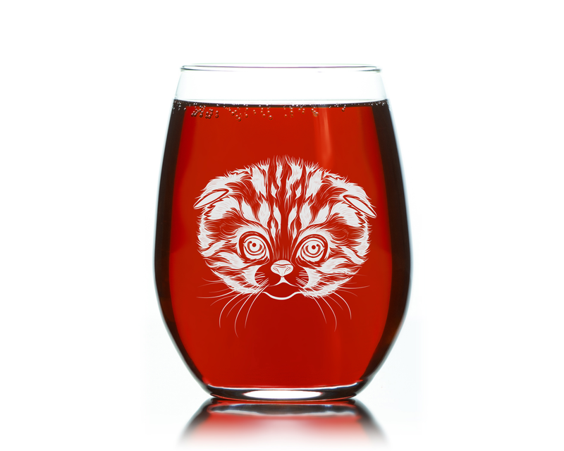 Cat Face Stemless Wine Glass - Cute Cat Themed Gift for Women and Men - 17 oz. (Style C2)
