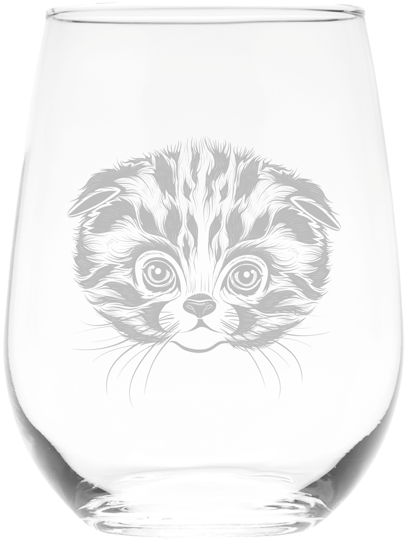 Cat Face Stemless Wine Glass - Cute Cat Themed Gift for Women and Men - 17 oz. (Style C2)