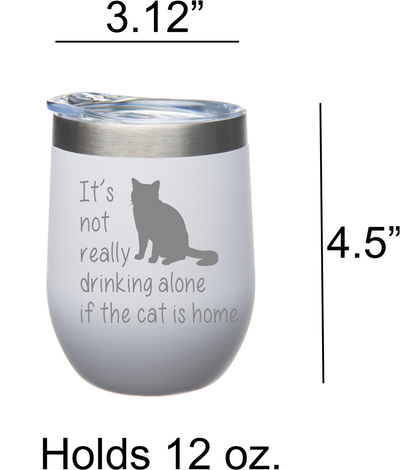 The Cat is Home Double Insulated Stainless Steel Travel Tumbler 12oz with Lid - White Powder Coated Laser Engraved Cat Lover