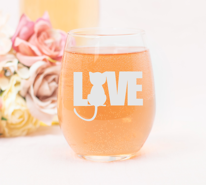 Cat LOVE stemless wine glass, 17 oz.