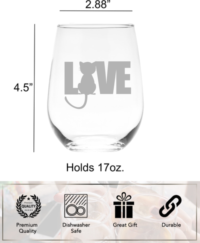 Cat LOVE stemless wine glass, 17 oz.
