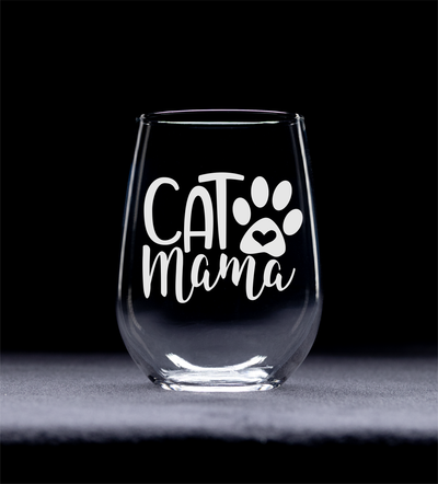 Cat Mama Stemless Wine Glass, 17 oz. - Gift for Cat Lovers for Women