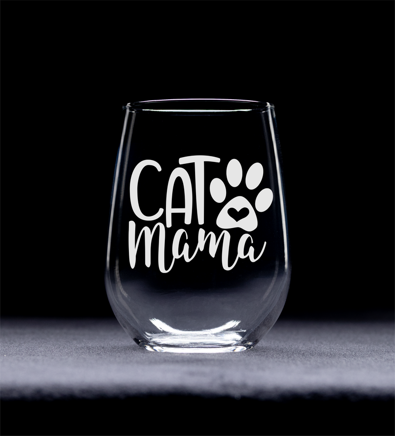 Cat Mama Stemless Wine Glass, 17 oz. - Gift for Cat Lovers for Women