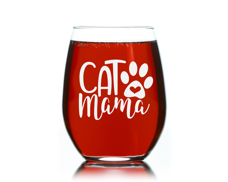 Cat Mama Stemless Wine Glass, 17 oz. - Gift for Cat Lovers for Women