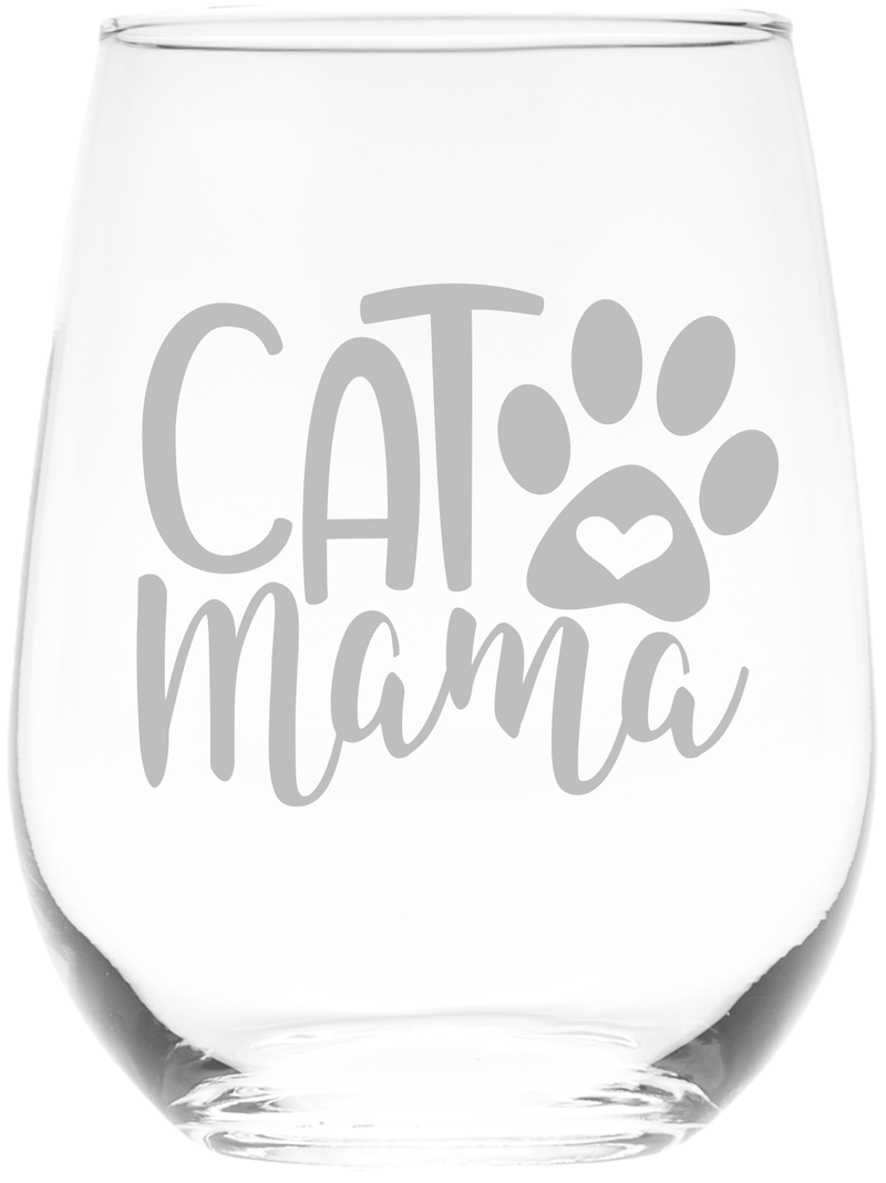 Cat Mama Stemless Wine Glass, 17 oz. - Gift for Cat Lovers for Women