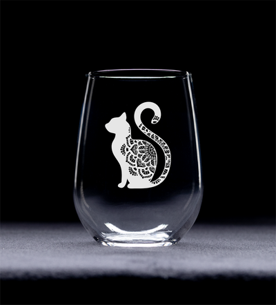 Cat Sitting Stemless Wine Glass - Cat Themed Gift for Women and Men - 17 oz.