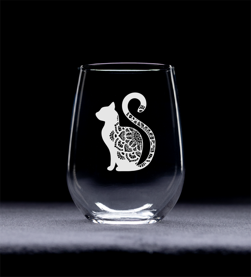 Cat Sitting Stemless Wine Glass - Cat Themed Gift for Women and Men - 17 oz.