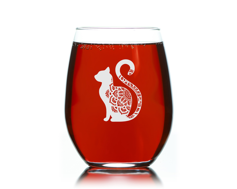 Cat Sitting Stemless Wine Glass - Cat Themed Gift for Women and Men - 17 oz.
