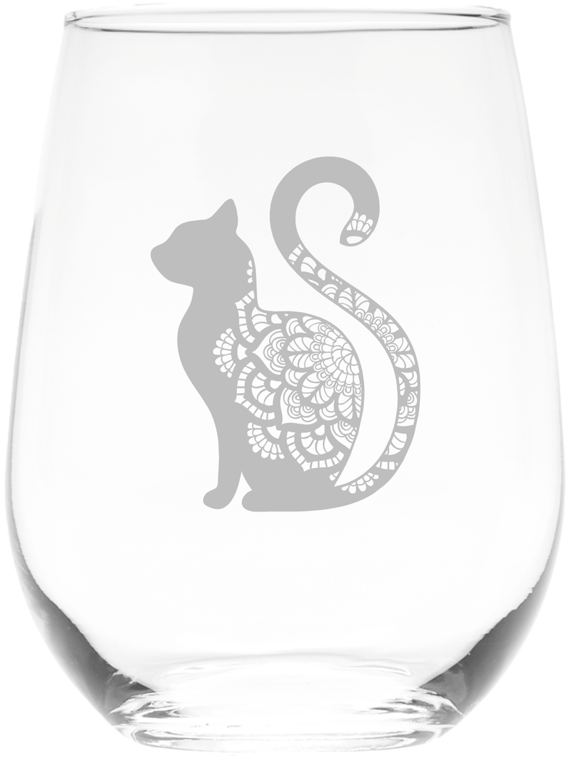 Cat Sitting Stemless Wine Glass - Cat Themed Gift for Women and Men - 17 oz.