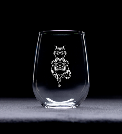 Cat Yoga - Funny Stemless Wine Glass - Cat Themed Gift for Women and Men -  17 oz.