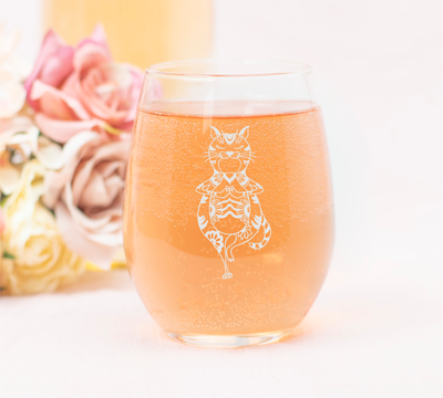 Cat Yoga - Funny Stemless Wine Glass - Cat Themed Gift for Women and Men -  17 oz.