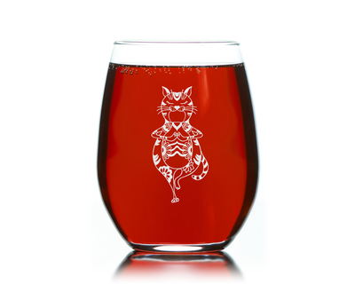 Cat Yoga - Funny Stemless Wine Glass - Cat Themed Gift for Women and Men -  17 oz.