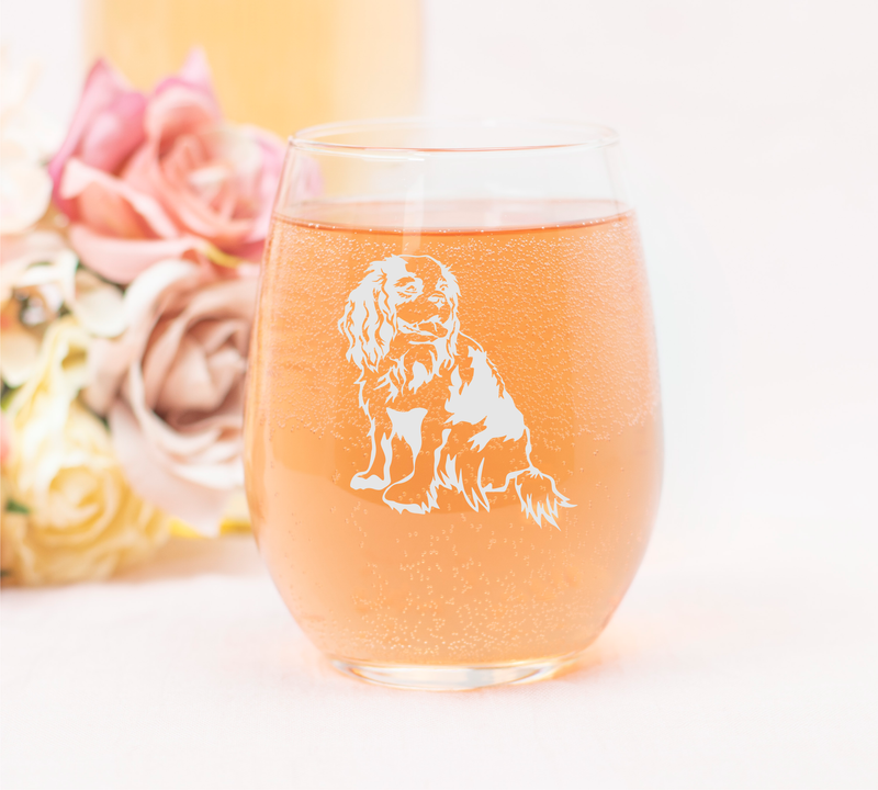Cavalier King Charles Spaniel Dog Themed Stemless Wine Glass, 17 oz. -  Cavalier King Charles Spaniel Gift for Men and Women (Style C1)