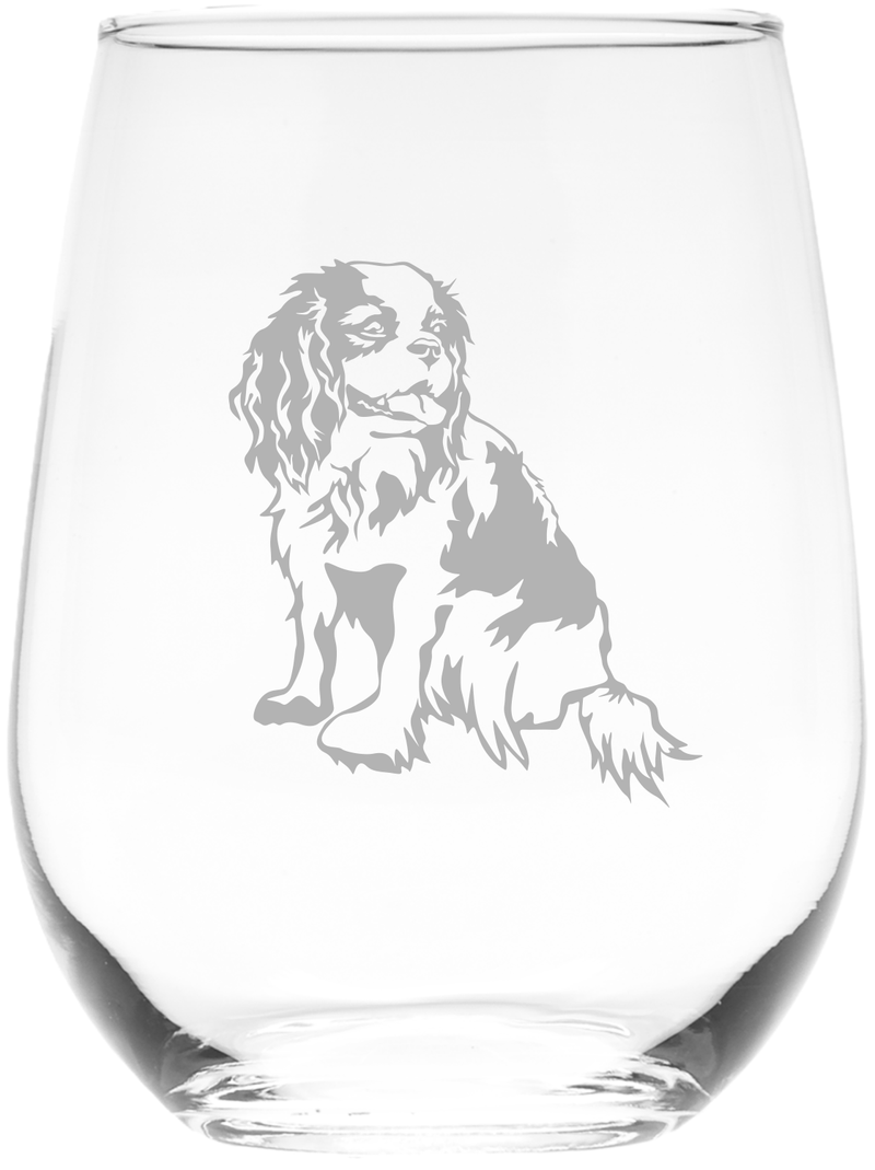 Cavalier King Charles Spaniel Dog Themed Stemless Wine Glass, 17 oz. -  Cavalier King Charles Spaniel Gift for Men and Women (Style C1)