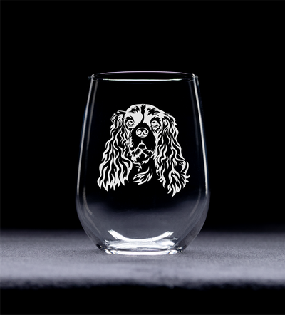Cavalier King Charles Spaniel Themed, Dog Stemless Wine Glass - Dog Lover Gift for Men and Women - 17 oz.  (Style C2)