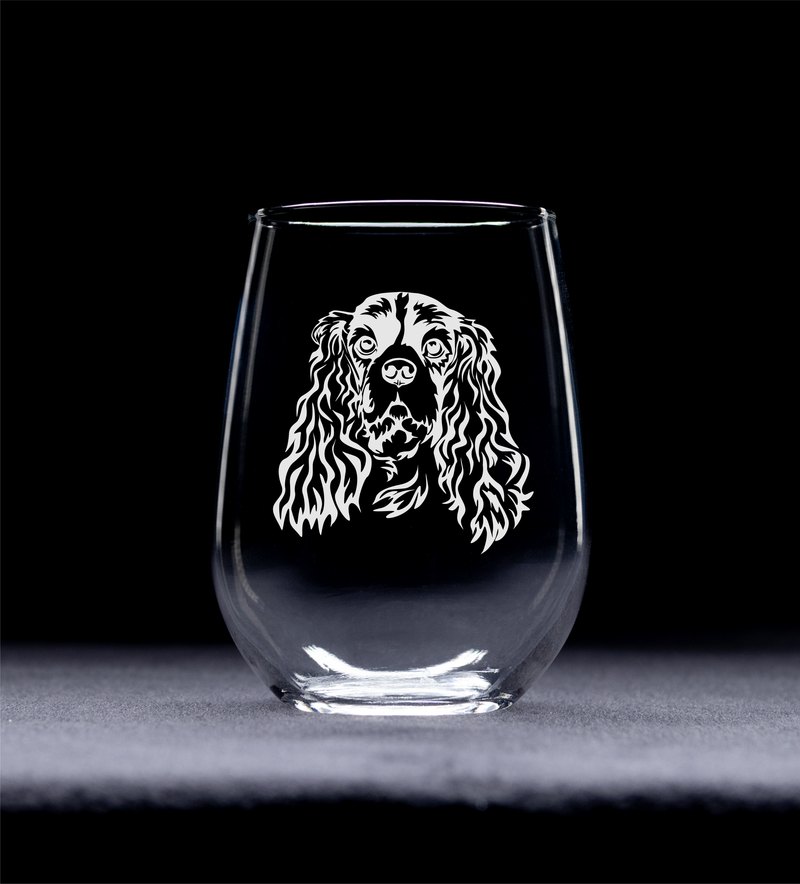 Cavalier King Charles Spaniel Themed, Dog Stemless Wine Glass - Dog Lover Gift for Men and Women - 17 oz.  (Style C2)