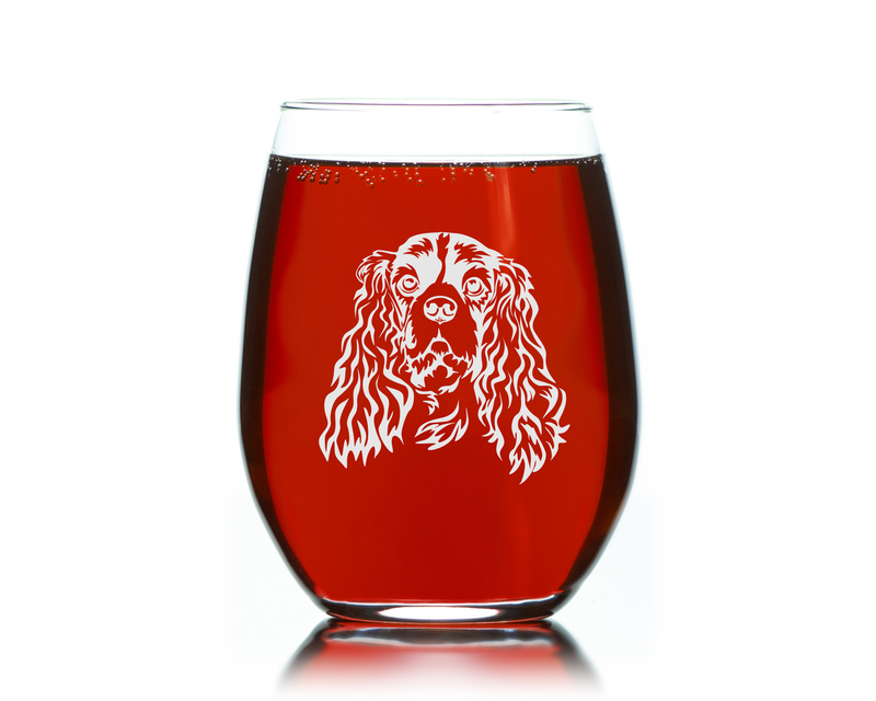 Cavalier King Charles Spaniel Themed, Dog Stemless Wine Glass - Dog Lover Gift for Men and Women - 17 oz.  (Style C2)
