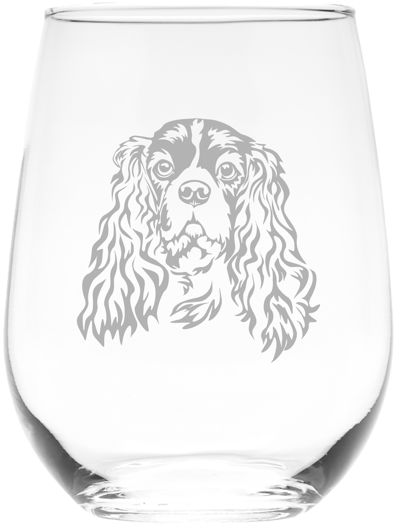Cavalier King Charles Spaniel Themed, Dog Stemless Wine Glass - Dog Lover Gift for Men and Women - 17 oz.  (Style C2)