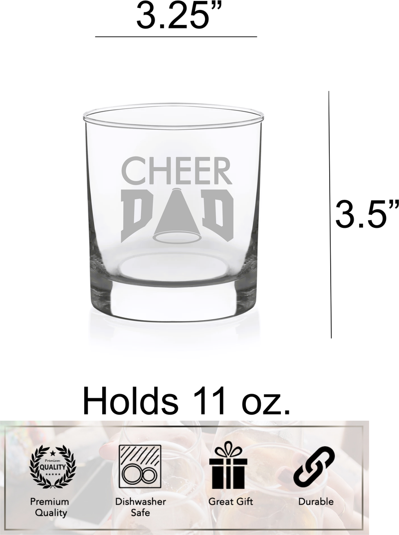 Cheer Dad Whiskey Rocks Glass - Cheer Dad Themed Gift for Men - 11 oz.