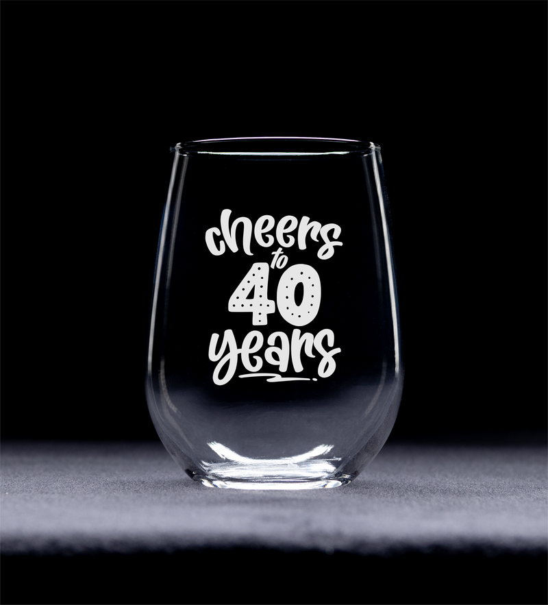 Cheers to 40 Years Stemless Wine Glass, 17 oz. - 40th Birthday Gift for Women and Men