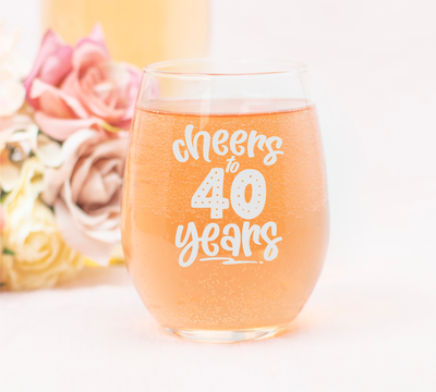 Cheers to 40 Years Stemless Wine Glass, 17 oz. - 40th Birthday Gift for Women and Men