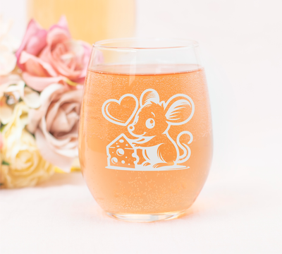 Cheese Delight Mouse Cute Stemless Wine Glass - Mouse Themed Gift for Women and Men - 17 oz.
