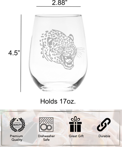 Cheetah Stemless Wine Glass - Cheetah Themed Gift for Men and Women -  17 oz.