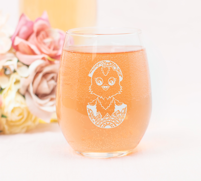 Chick Stemless Wine Glass - Chicken Themed Gift for Women and Men -  17 oz.