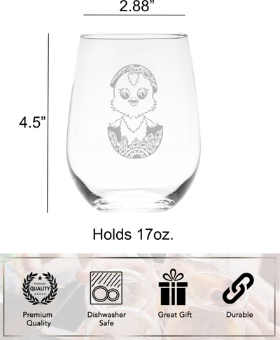 Chick Stemless Wine Glass - Chicken Themed Gift for Women and Men -  17 oz.