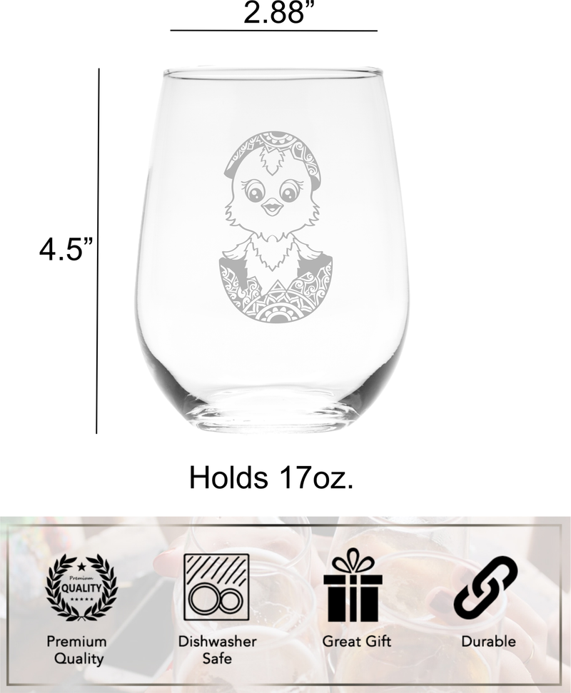 Chick Stemless Wine Glass - Chicken Themed Gift for Women and Men -  17 oz.
