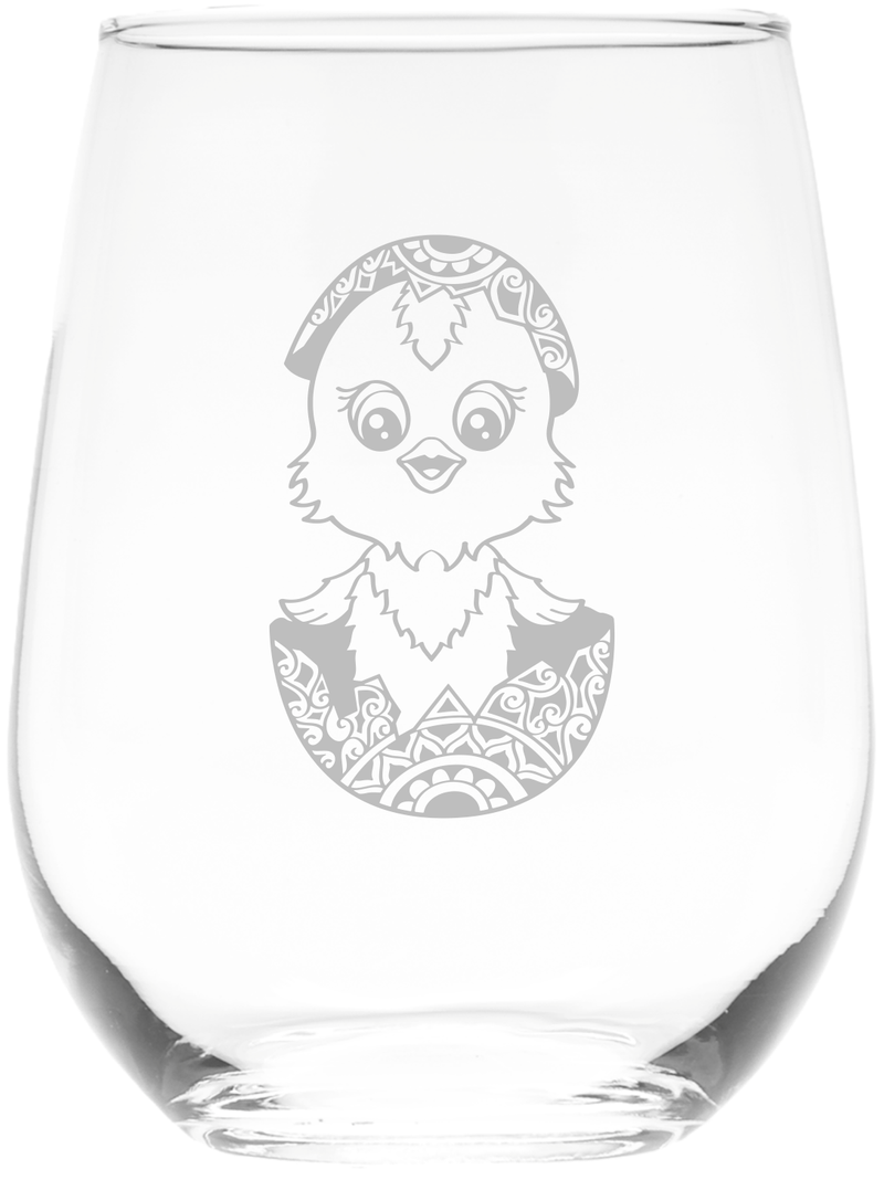 Chick Stemless Wine Glass - Chicken Themed Gift for Women and Men -  17 oz.