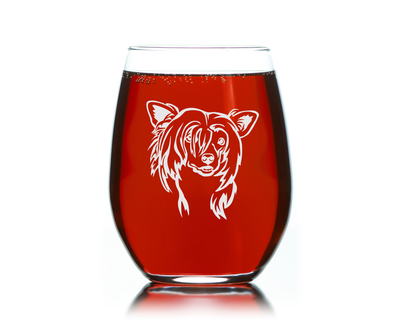 Chinese Crested Themed, Dog Stemless Wine Glass - Dog Lover Gift for Men and Women - 17 oz. (Style C2)