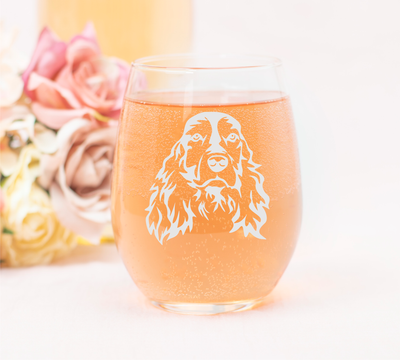Cocker Spaniel Themed, Dog Stemless Wine Glass - Dog Lover Gift for Men and Women - 17 oz.