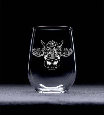 Cow Stemless Wine Glass - Cow Themed Gift for Women and Men - 17 oz. (Style C1)