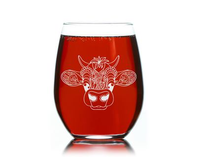 Cow Stemless Wine Glass - Cow Themed Gift for Women and Men - 17 oz. (Style C1)