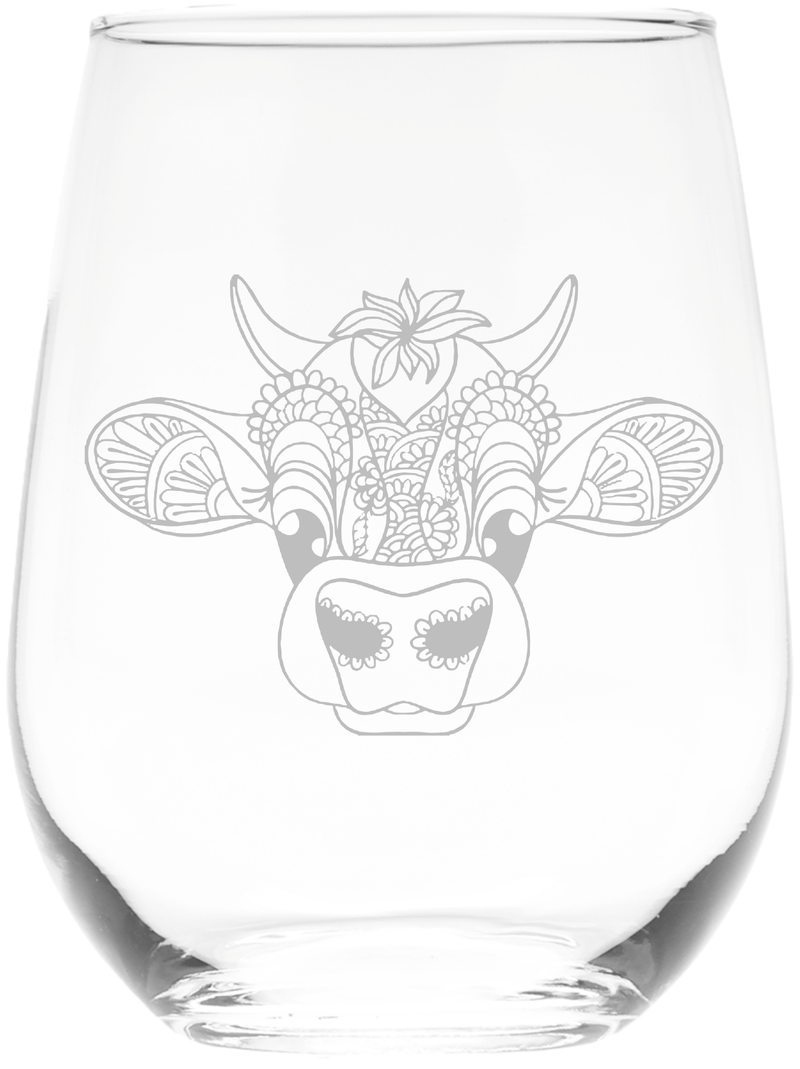 Cow Stemless Wine Glass - Cow Themed Gift for Women and Men - 17 oz. (Style C1)