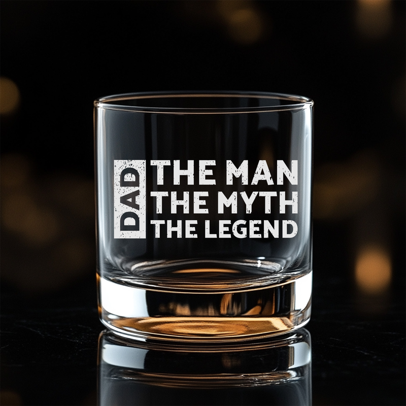 Dad The Man The Myth The Legend Whiskey Rocks Glass - Dad Gift for Men - 11 oz.