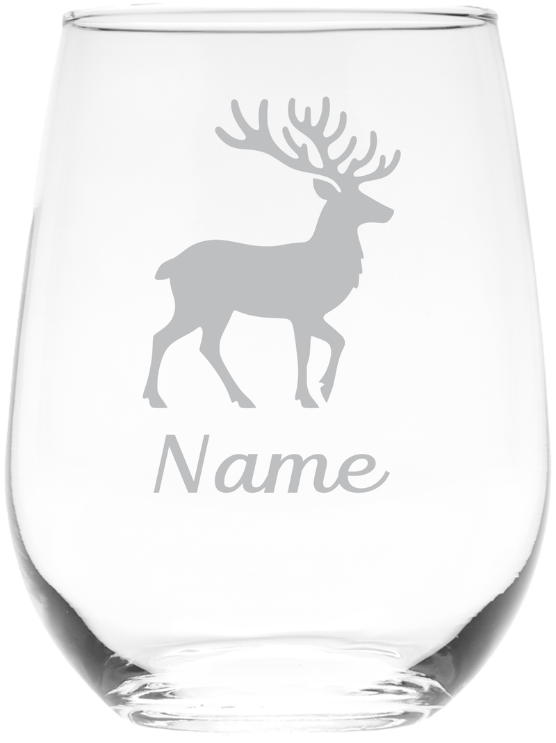 Deer with Name 17 oz.  Custom Stemless Wine Glass - Personalized Deer Lover Themed Gift for Women and Men