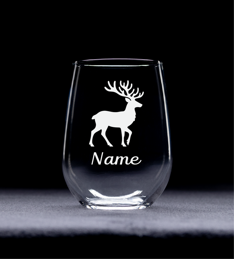 Deer with Name 17 oz.  Custom Stemless Wine Glass - Personalized Deer Lover Themed Gift for Women and Men