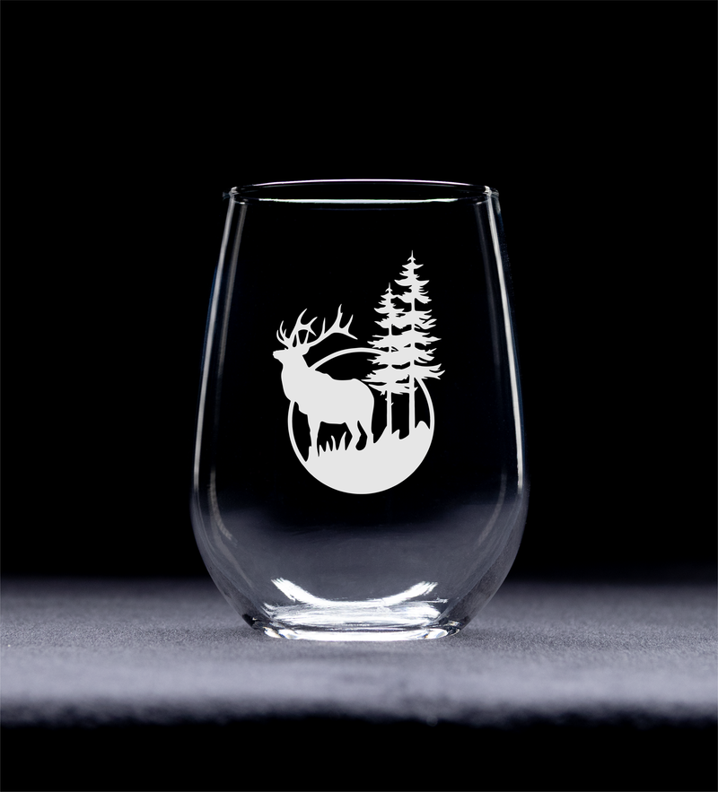Deer Stemless Wine Glass - Deer Themed Gift for Women and Men -  17 oz. (Style D1)