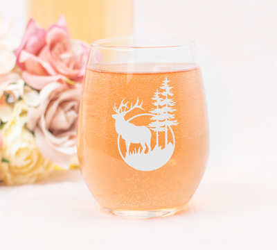 Deer Stemless Wine Glass - Deer Themed Gift for Women and Men -  17 oz. (Style D1)