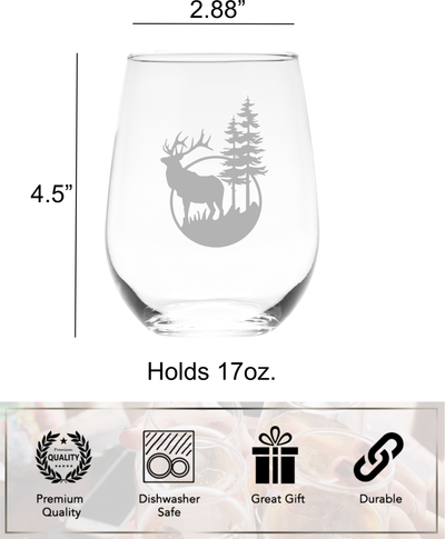 Deer Stemless Wine Glass - Deer Themed Gift for Women and Men -  17 oz. (Style D1)