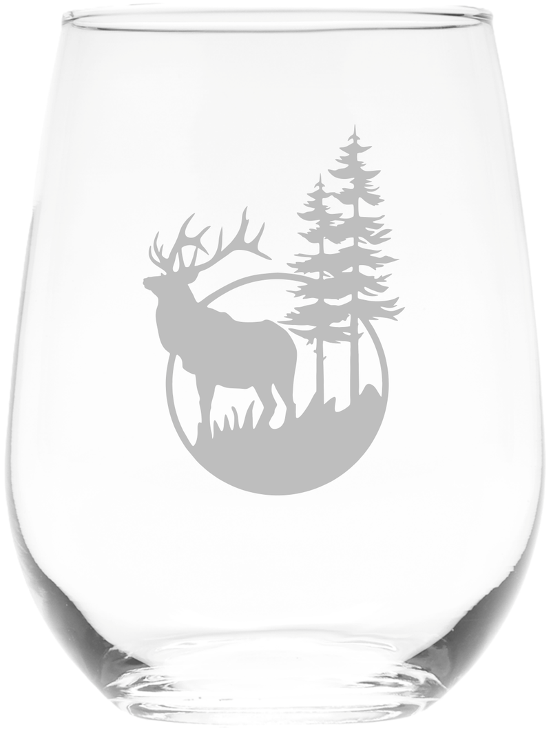 Deer Stemless Wine Glass - Deer Themed Gift for Women and Men -  17 oz. (Style D1)