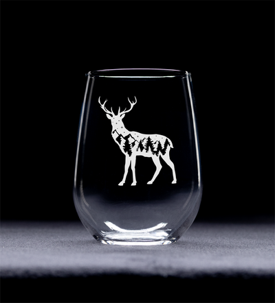 Deer Themed Stemless Wine Glass, 17 oz. - Deer Gift for Men and Women (Style D2)