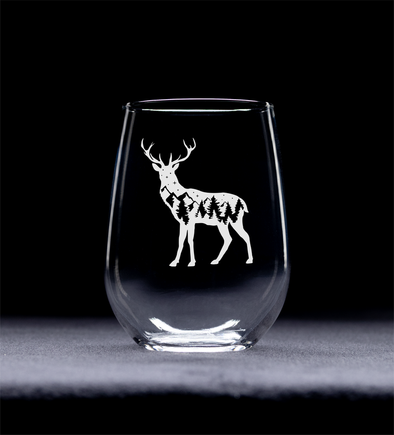 Deer Themed Stemless Wine Glass, 17 oz. - Deer Gift for Men and Women (Style D2)